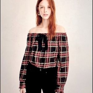 JCREW STEWART TARTAN PLAID OFF THE SHOULDER TOP SZ SMALL